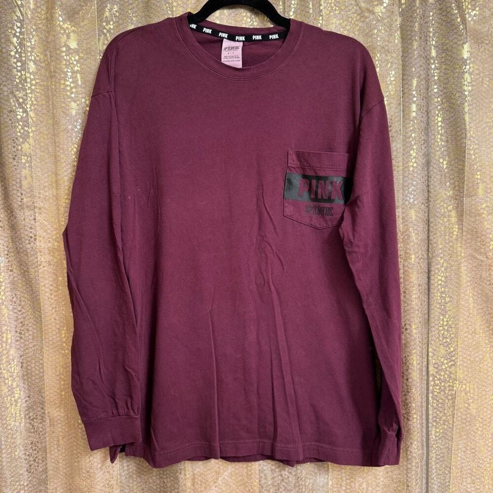 PINK Victorias Secret‎ Maroon Black Campus Long Sleeve Oversized Small